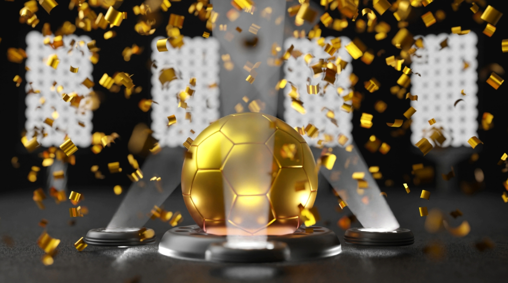 Gouden voetbal omgeven door gouden glitters