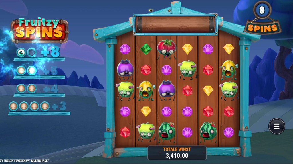 Screenshot van de Fruitzy Spins bonus game