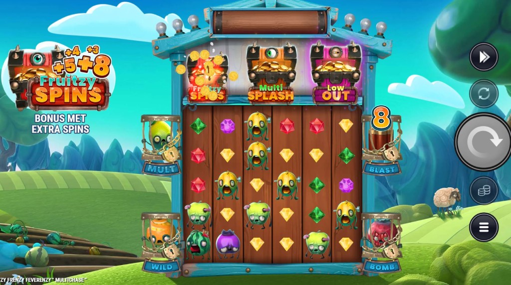 Screenshot van de nieuwe Fruitzy Frenzy Feverenzy Multichase Slot van Foxium