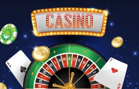 Illustratie van casino elementen en roulettetafel