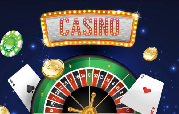 Illustratie van casino elementen en roulettetafel