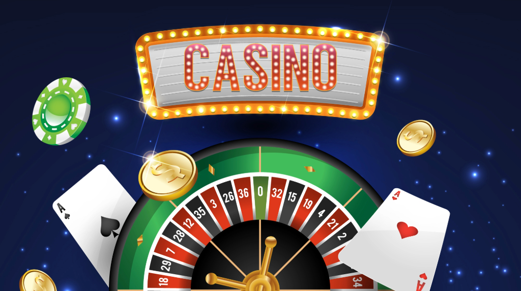Illustratie van casino elementen en roulettetafel