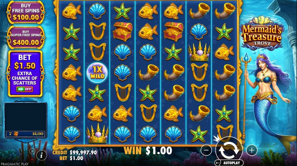 Screenshot van de nieuwe Mermaid’s Treasure Trove Slot van Pragmatic Play
