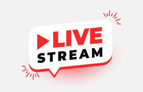 Tekstballon met illustratie met de tekst "live stream"