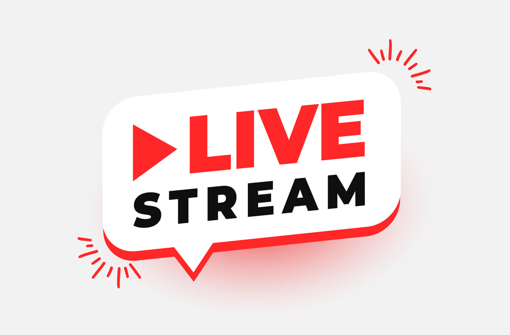 Tekstballon met illustratie met de tekst "live stream"