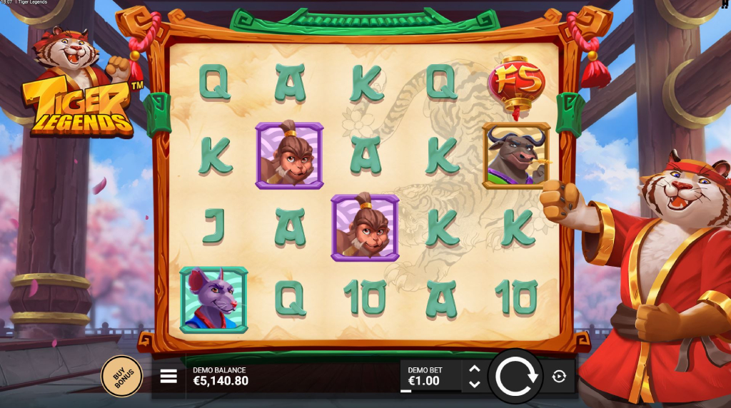 Screenshot van de nieuwe Tiger Legends Slot van Hacksaw Gaming