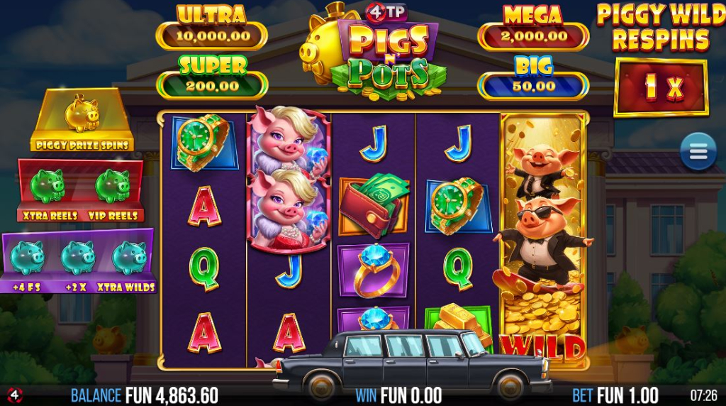 Screenshot van de Piggy Wild Respins Bonus van 4TP Pigs N’ Pots