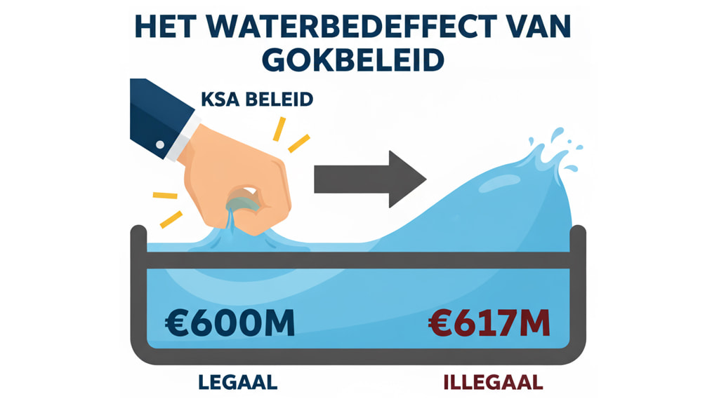 Infographic van het waterbedeffect van het gokbeleid van de kansspelautoriteit