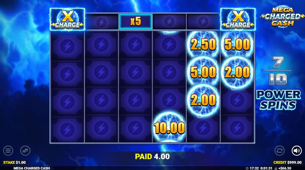 Screenshot van de Powerspins Bonus van Mega Charged Cash