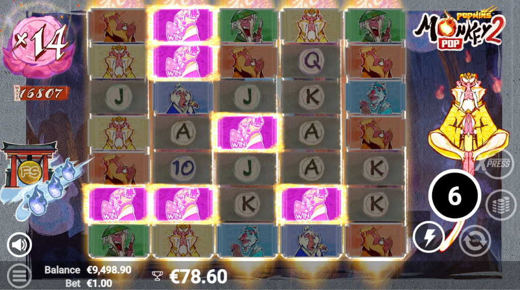 Screenshot van de free spins bonus van MonkeyPop