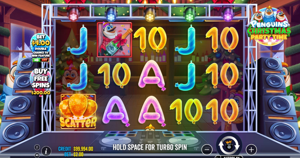 Screenshot van de kerst slot Penguins Christmas Party Time