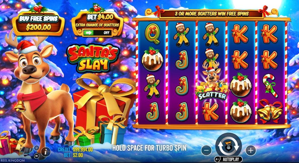 Screenshot van de kerst slot Santa’s Slay