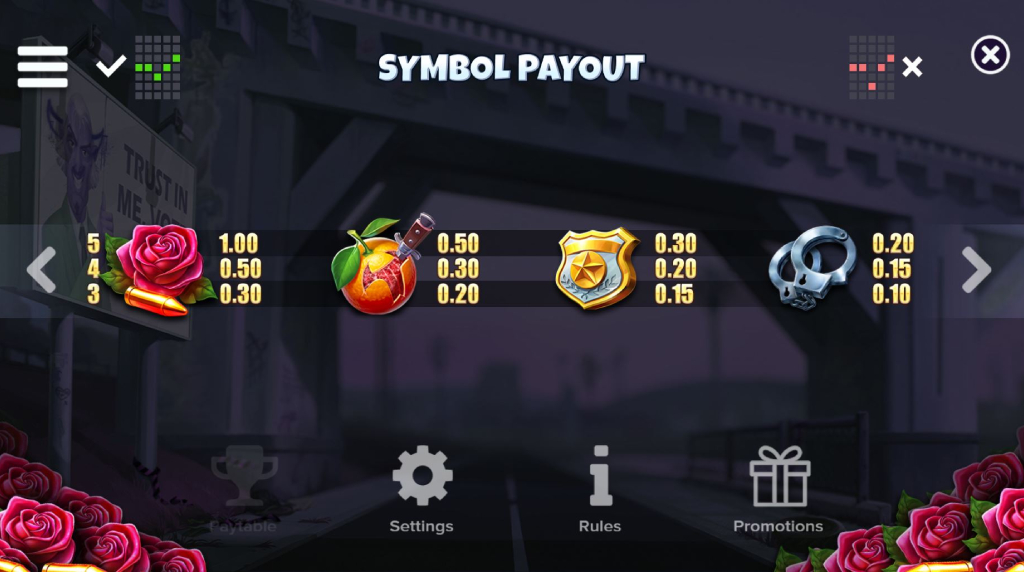 Screenshot van de uitbetalingstabel van Toro 911