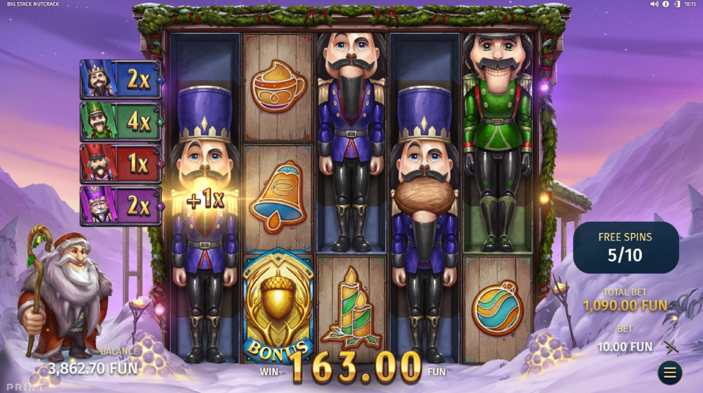 Screenshot van de Nutcracker bonus van Big Stack Nutcrack