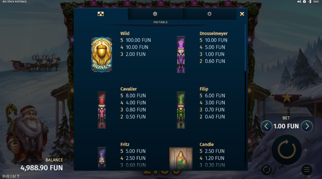 Screenshot van de uitbetalingstabel van Big Stack Nutcrack