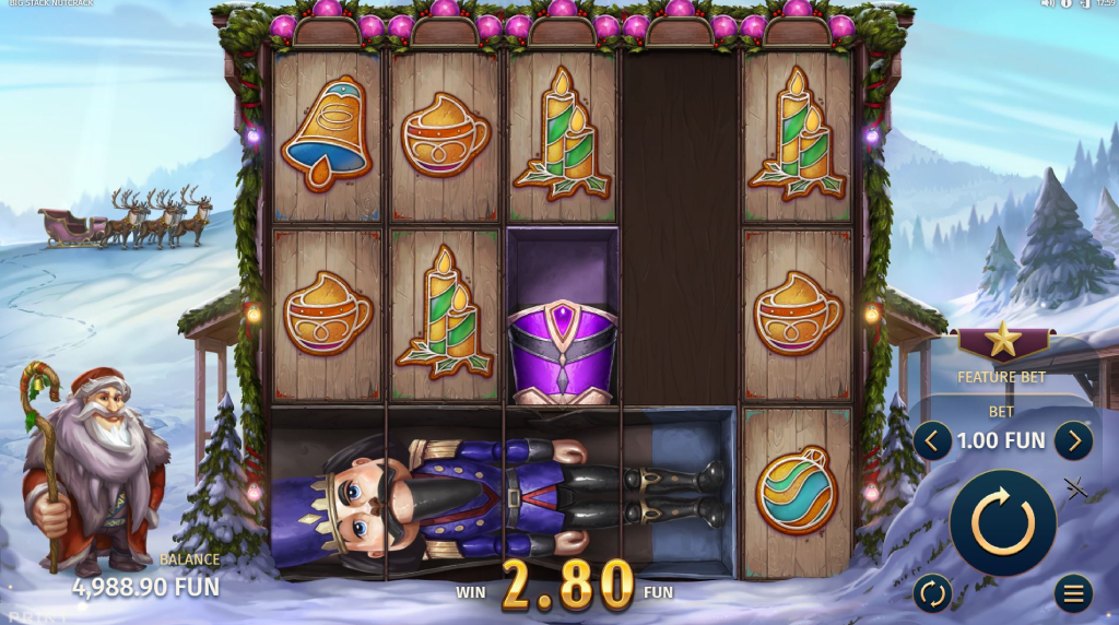 Screenshot van de nieuwe Big Stack Nutcrack Slot van Print Studios
