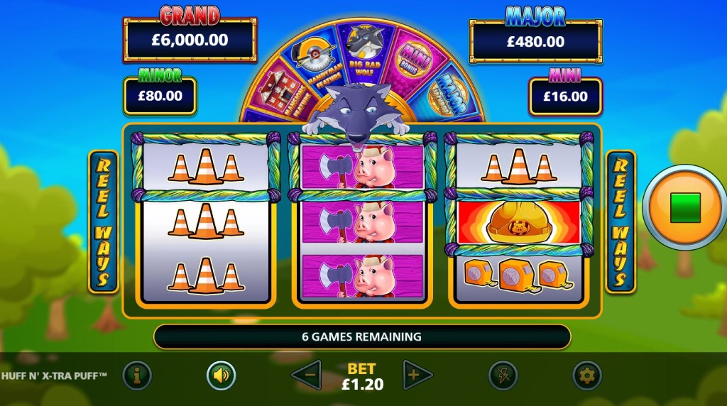 Screenshot van de free spins bonus van Huff N’ Xtra Puff
