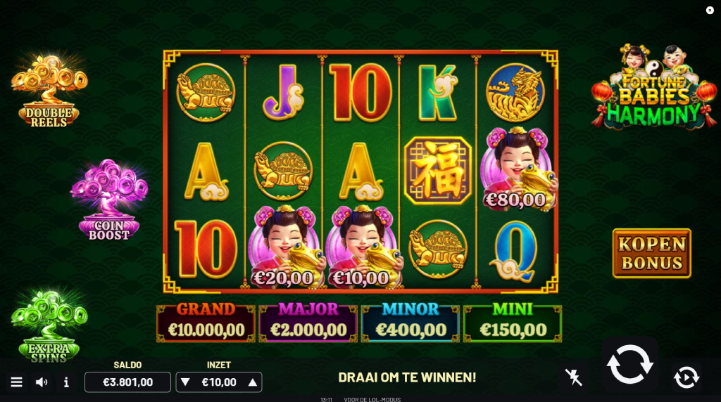 Screenshot van de nieuwe Fortune Babies Harmony Slot van Indigo Magic