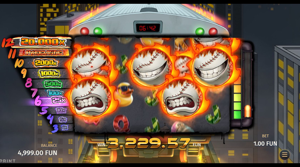 Screenshot van de uitbetalingstabel van 12 Burning Baseballs