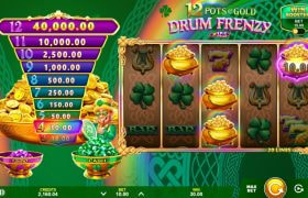 Screenshot van de nieuwe 12 Pots of Gold Drum Frenzy slot van Gameburger Studios