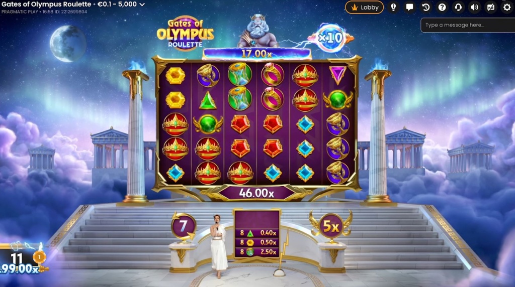 Screenshot van de bonusronde van Gates Of Olympus Roulette Live