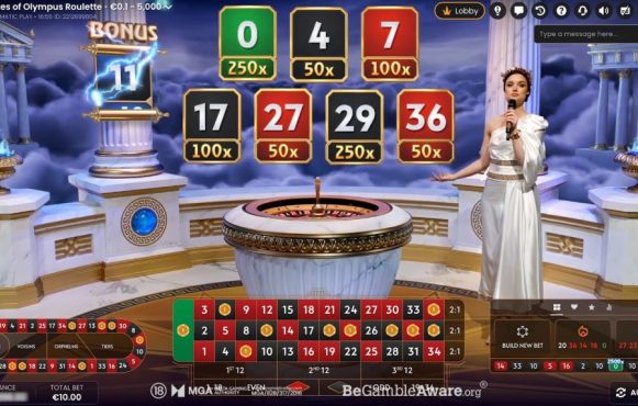 Screenshot van de nieuwe game Gates Of Olympus Roulette Live van Pragmatic Play