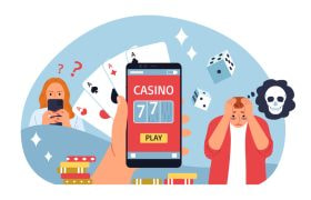Illustratie mobiel casino en man met mentale problemen