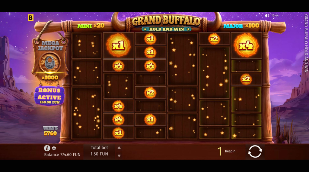 Screenshot van de Respins functie van Grand Buffalo Hold and Win van BGaming