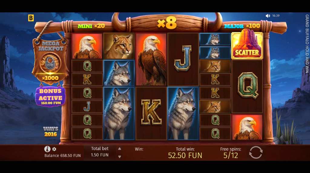 Screenshot van de Grand Buffalo Hold and Win Free Spins Bonus