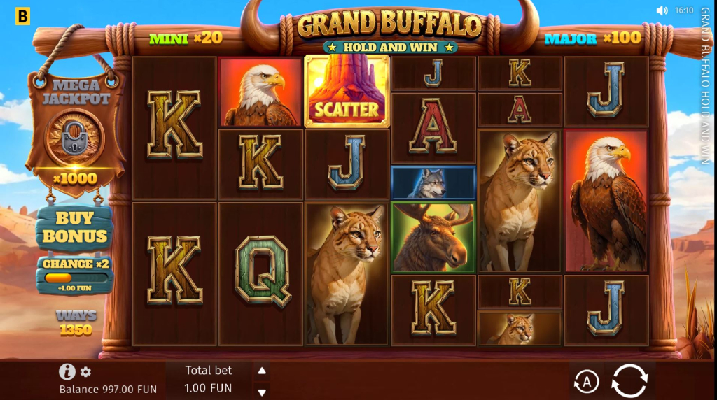 Screenshot van de nieuwe Grand Buffalo Hold and Win slot van BGaming