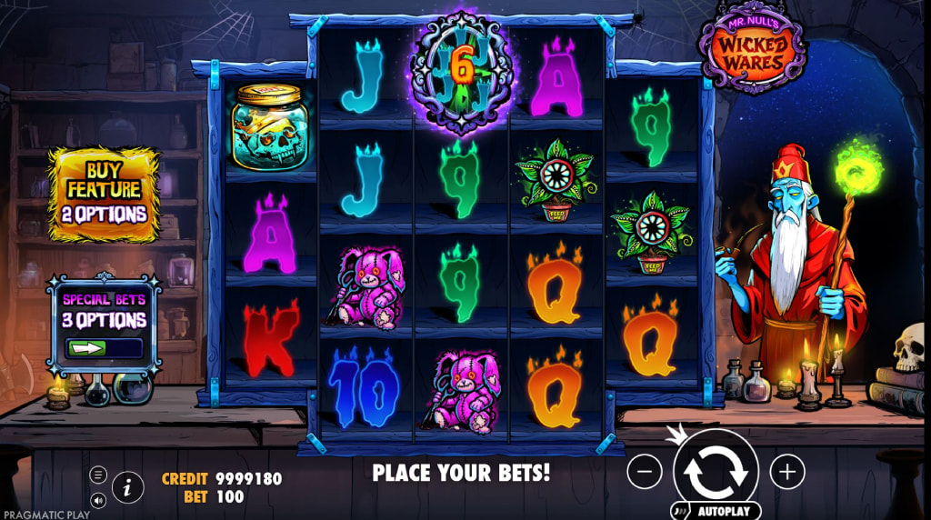 Screenshot van de nieuwe Mr Null's Wicked Wares slot van Pragmatic Play