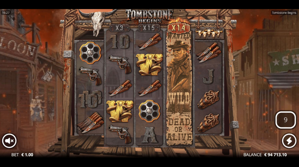 Screenshot van de Tombstone Begins Spins Bonus