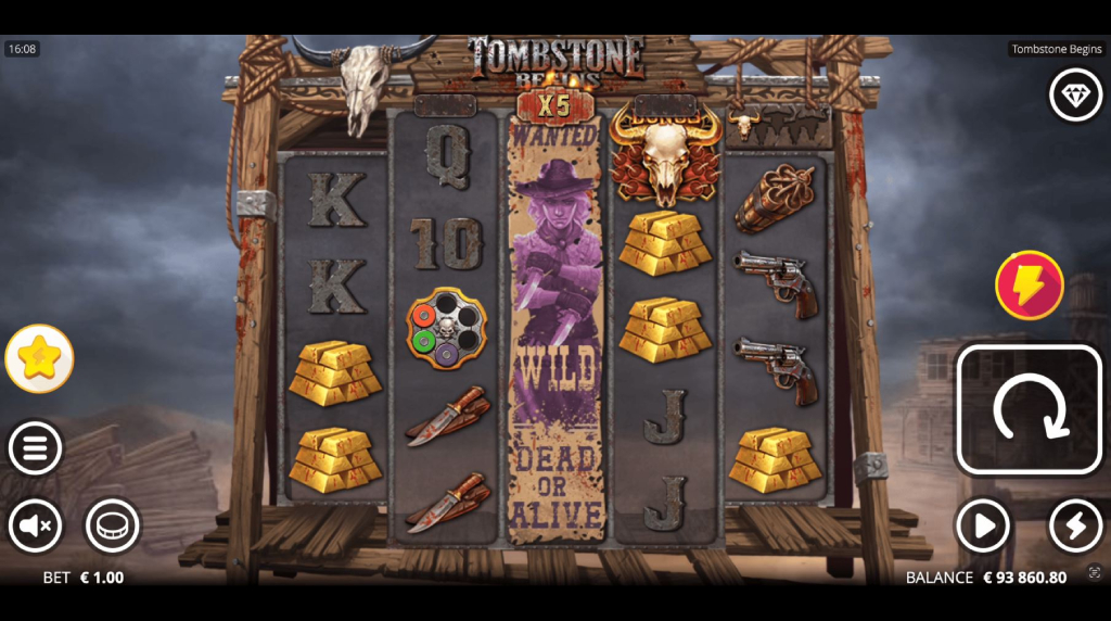 Screenshot van de nieuwe Tombstone Begins slot van NoLimit City