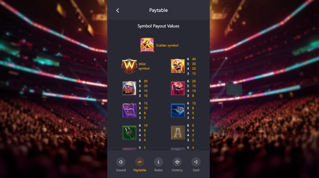 Screenshot van de uitbetalingstabel van Reel Royale Showdown van PG Soft
