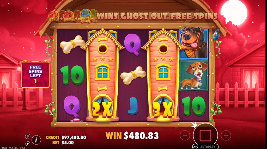 Screenshot van The Big Dog House Gratis Spins Bonusronde