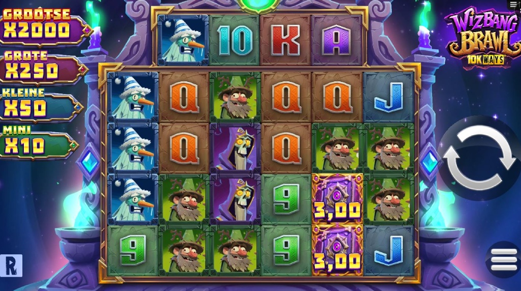 Screenshot van de nieuwe Wizbang Brawl 10K Ways slot van ReelPlay