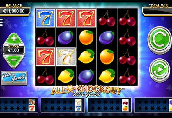 In-game play of the Northern Lights Gaming slot, All Star Knockout Ultra Gamble demo game.