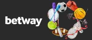 Das Betway-Logo und die Sportbälle.