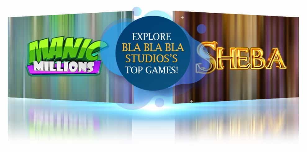 Logos for the Manic Millions and Sheba games by Bla Bla Bla Studios.