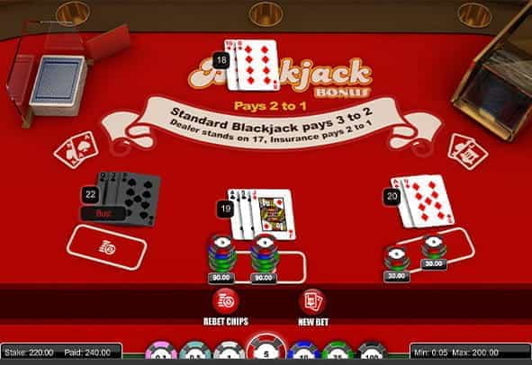 Blackjack Bonus gameplay.
