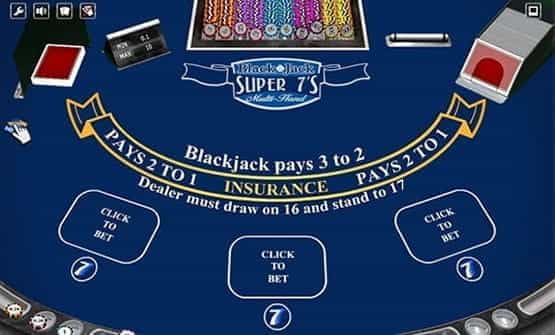 A hand of the Blackjack Super 7's Multi Hand game from iSoftBet.