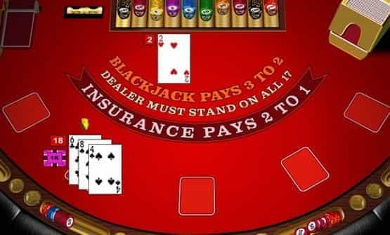 A hand of the European Blackjack game from Microgaming