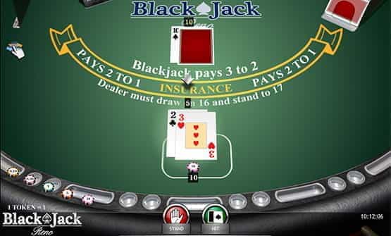 Cards in the Blackjack Reno online game.