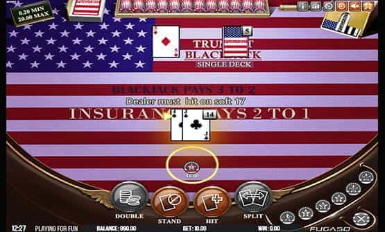 Trump It Blackjack Single Deck gameplay view.