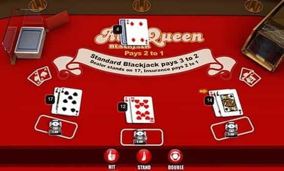 A hand of the Red Queen Blackjack game from 1x2 Gaming.