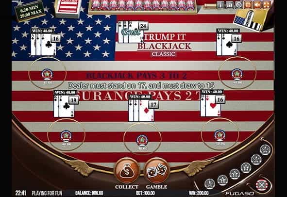 Trump It Blackjack in-game view.