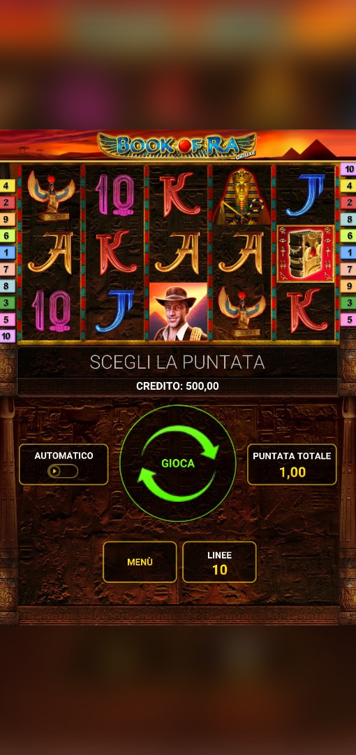 La griglia della slot libro Book of Ra Deluxe da mobile.