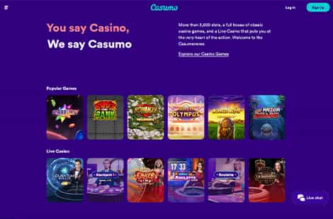 The Website of Casumo in the UK
