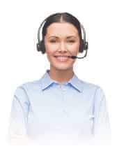 A customer service representative wearing a headset