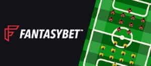 Das Fantasy Bet-Logo und ein virtuelles Fußballfeld.